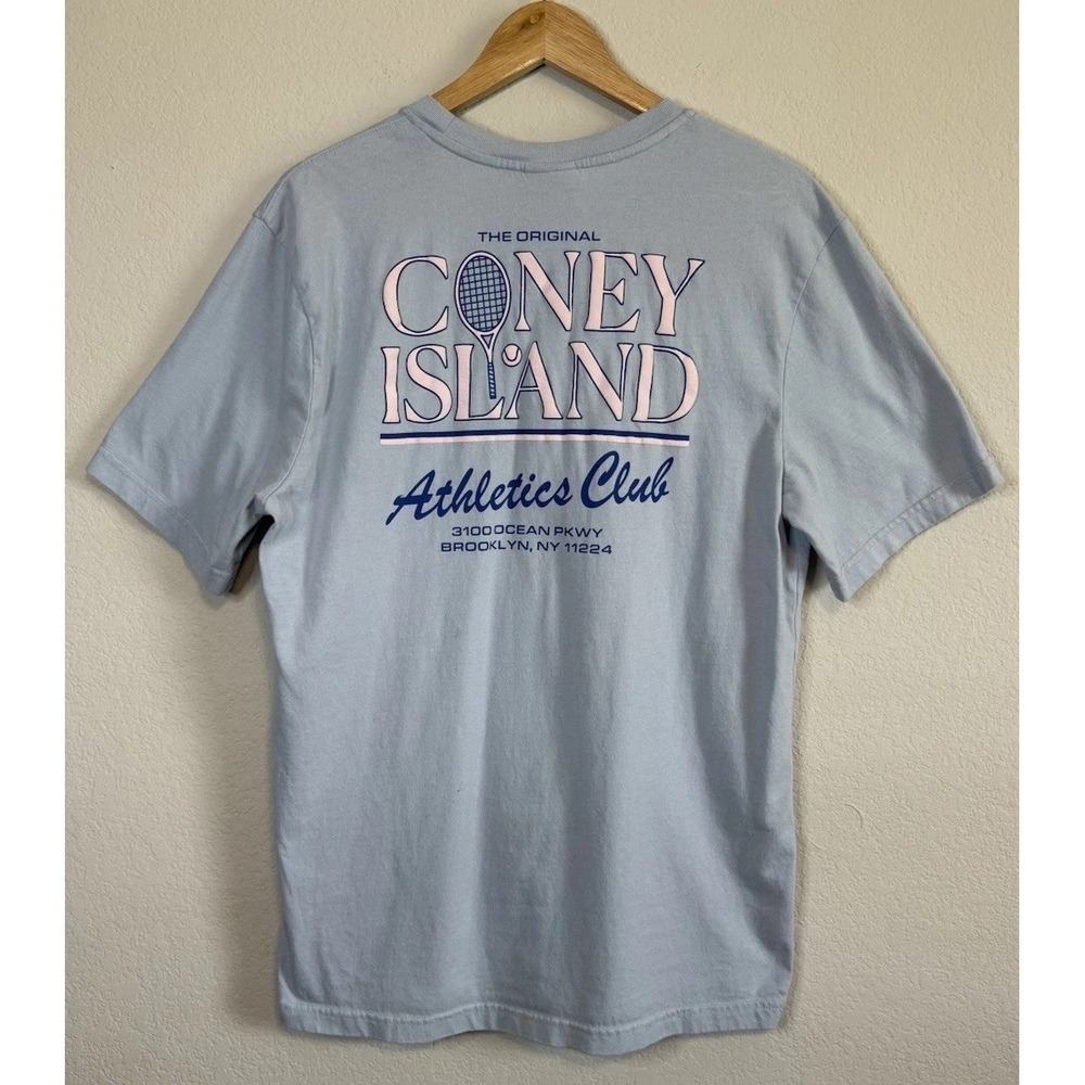 Coney Island Picnic Athletics Club T Shirt Light Blue 100% Cotton Short Sleeve